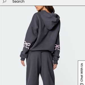 PacSun Edikted Bonney Bow Detail Hoodie Dark Gray with Pink Bow Detail XL